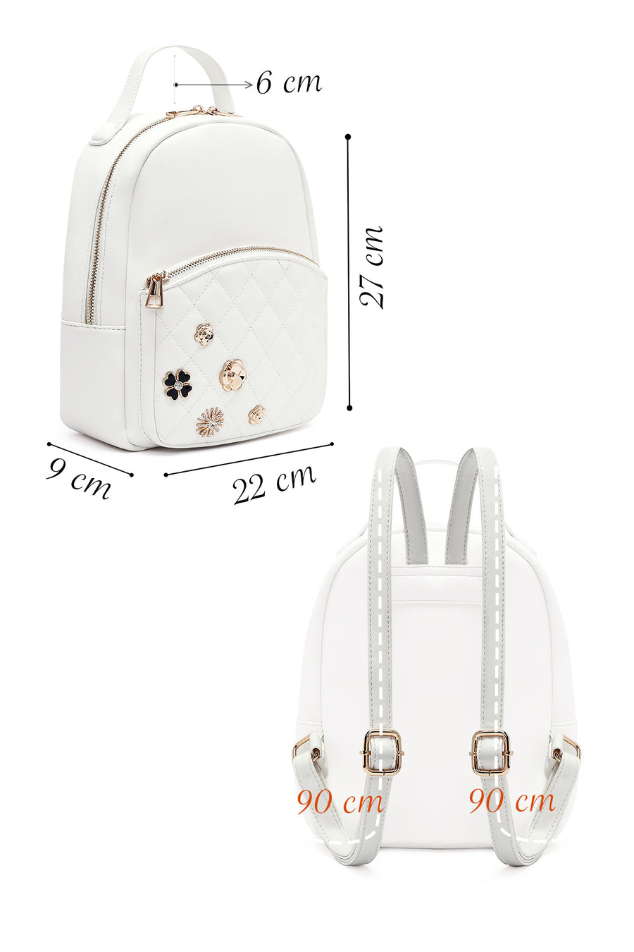 Woman Quilted Backpack with White Accessories
