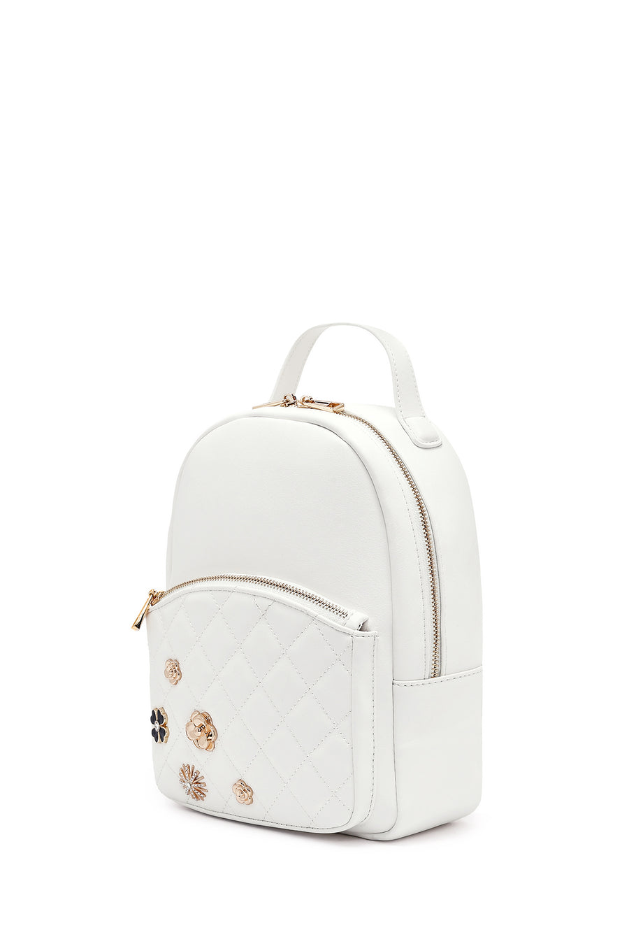 Woman Quilted Backpack with White Accessories