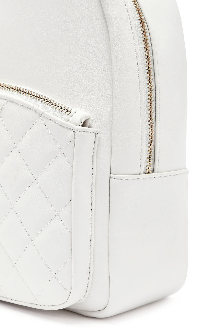 Woman Quilted Backpack with White Accessories