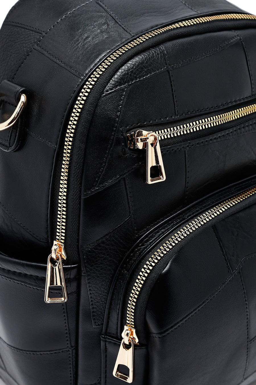 Woman Black Long Strap Printed Backpack