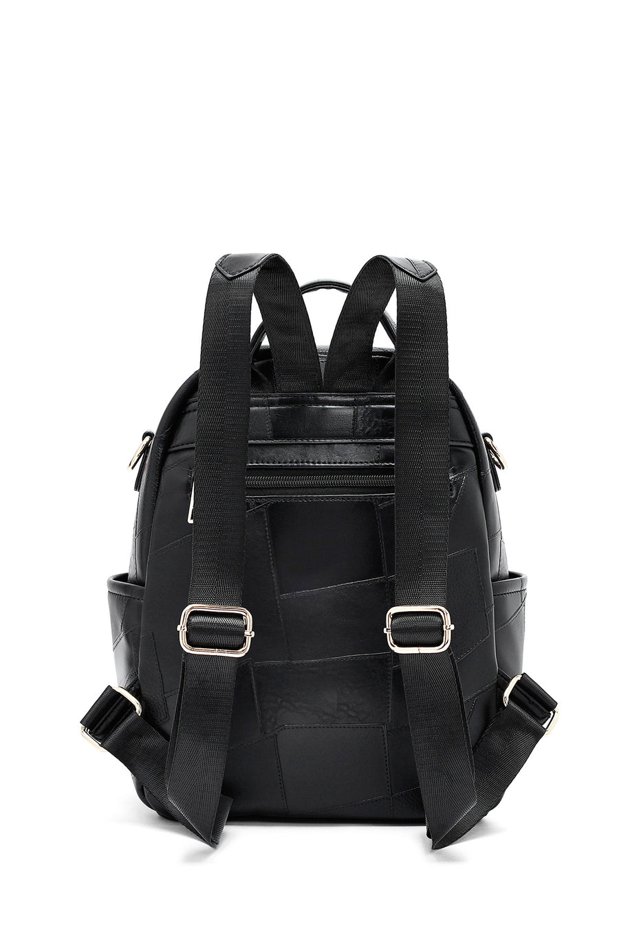 Woman Black Long Strap Printed Backpack