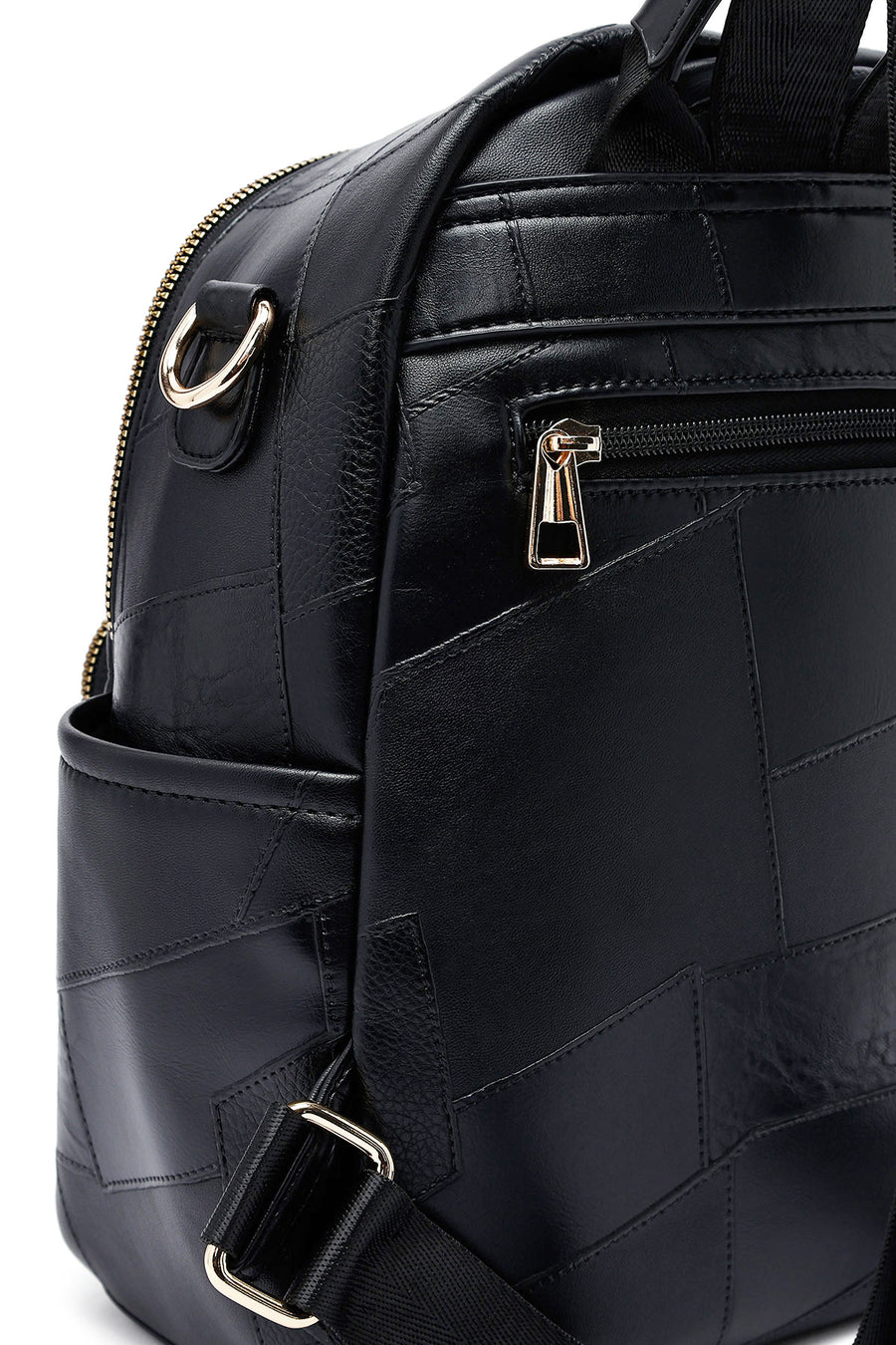 Woman Black Long Strap Printed Backpack