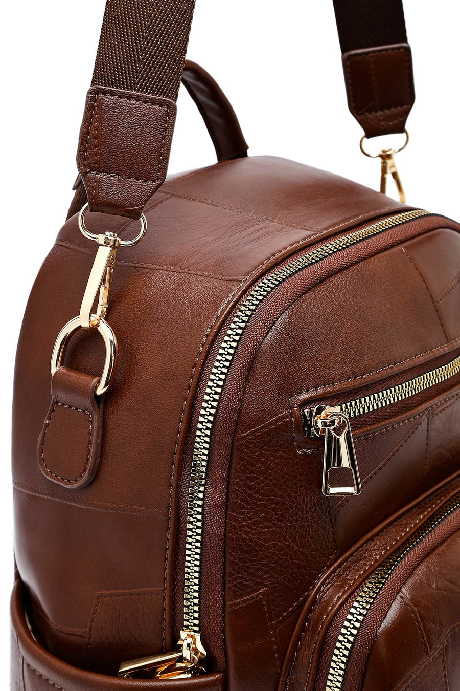 Woman Brown Long Strap Printed Backpack