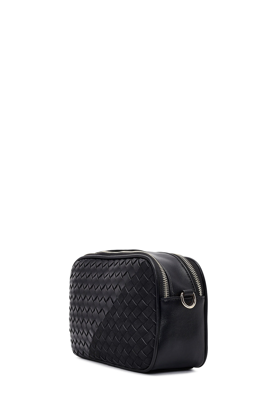 Women's Black Long Strapped Woven Crossbody Bag