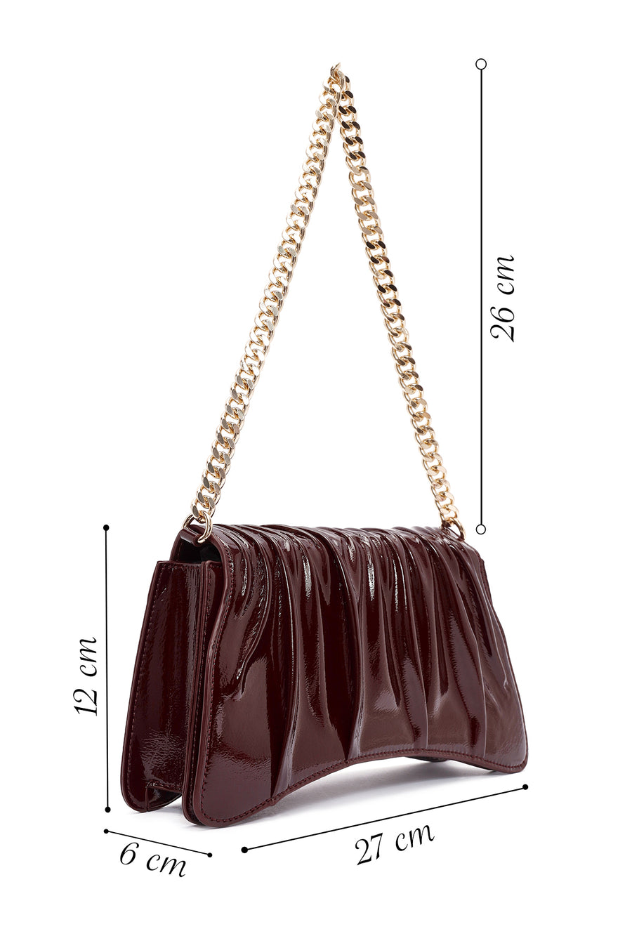 Women's Burgundy Chain Strap Patent Evening Shoulder Bag