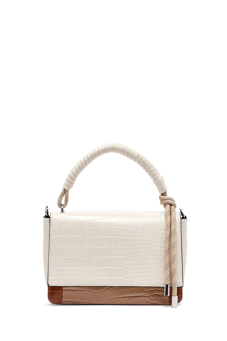 Woman Beige Long Strap Crocodile Patterned Crossbody Bag