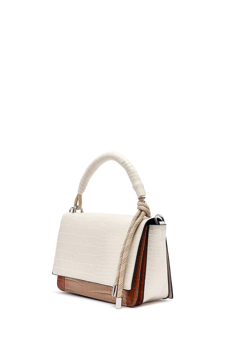 Woman Beige Long Strap Crocodile Patterned Crossbody Bag