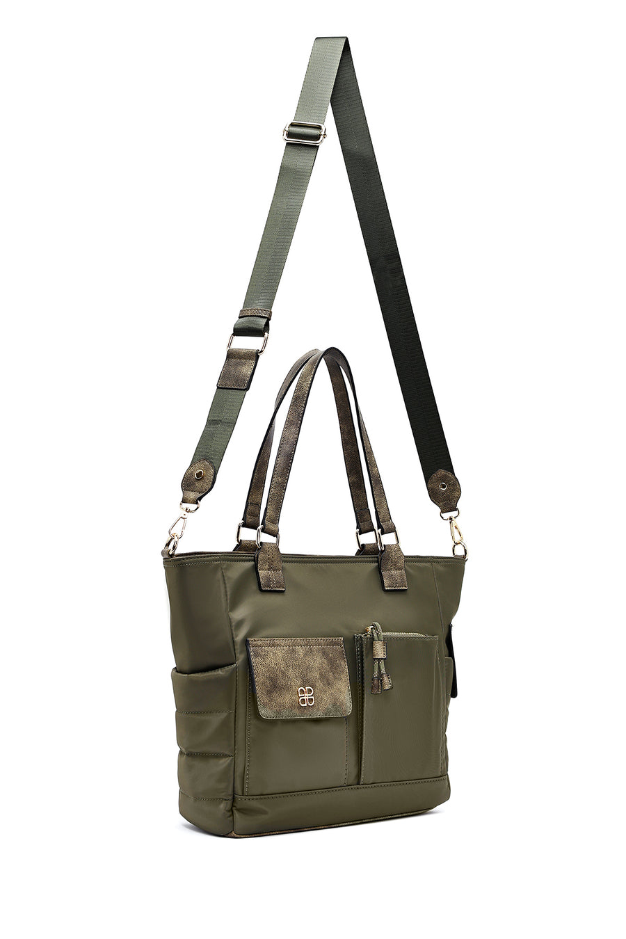 Woman Khaki Long Strap Fabric Shoulder Bag