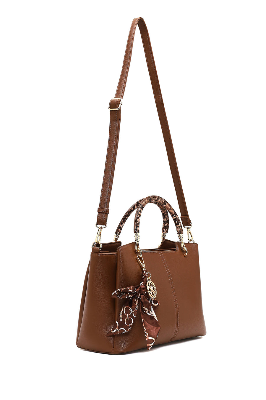 Women's Brown Long Strap Accessorized Shoulder Bag