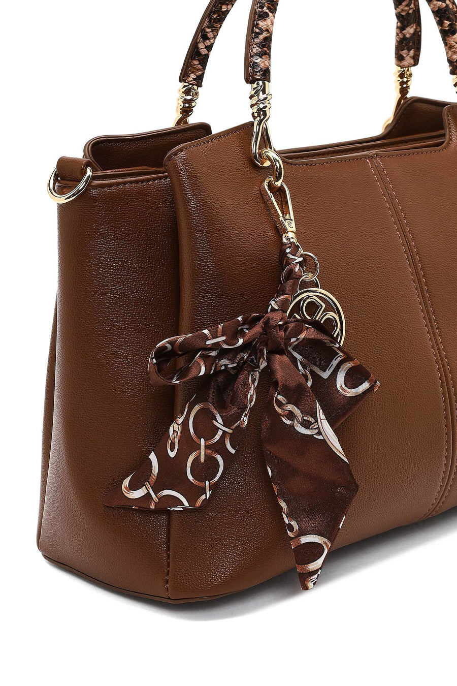 Women's Brown Long Strap Accessorized Shoulder Bag