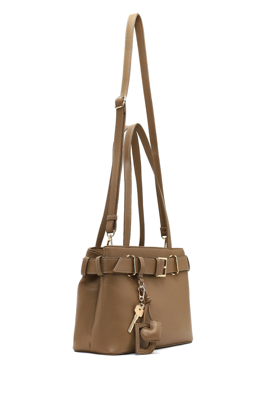 Women's Brown Long Strap Shoulder Bag with Accessories