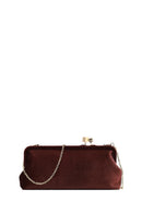Women's Brown Long Strap Velvet Clutch Bag | Derimod