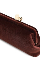 Women's Brown Long Strap Velvet Clutch Bag | Derimod