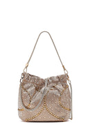 Women's Gold Long Chain Strap Embellished Mini Evening Handbag | Derimod