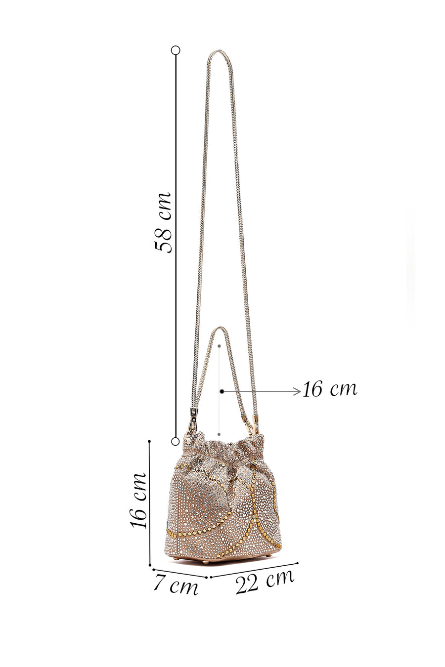 Women's Gold Long Chain Strap Embellished Mini Evening Handbag