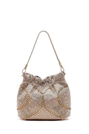 Women's Gold Long Chain Strap Embellished Mini Evening Handbag | Derimod