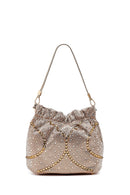 Women's Gold Long Chain Strap Embellished Mini Evening Handbag | Derimod