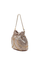 Women's Gold Long Chain Strap Embellished Mini Evening Handbag | Derimod