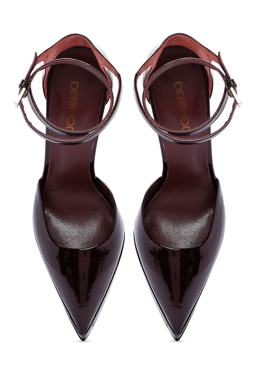 Woman Burgundy Ankle Buckle Platform High Heel Patent Leather Leather Shoe