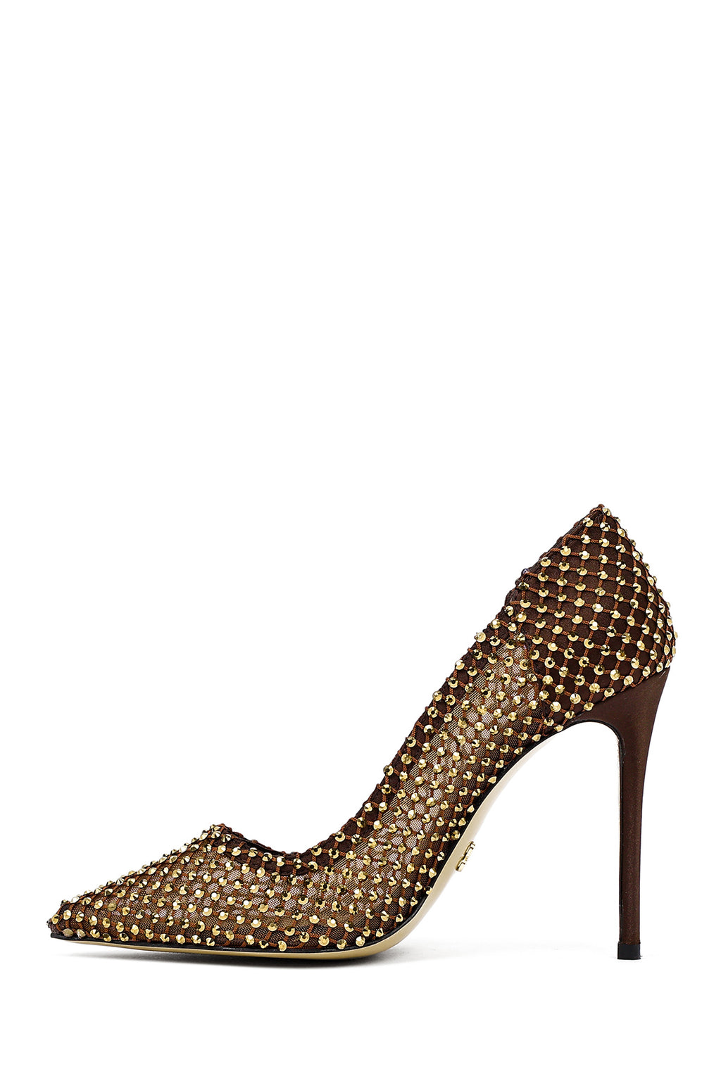 Kadın Bronz Taşlı Yüksek İnce Topuklu Deri Stiletto