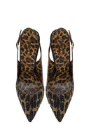 Women's Leopard Patterned Jeweled Open Back High Thin Heel Leather Shoe | Derimod