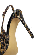 Women's Leopard Patterned Jeweled Open Back High Thin Heel Leather Shoe | Derimod