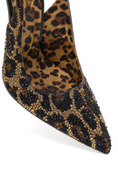 Women's Leopard Patterned Jeweled Open Back High Thin Heel Leather Shoe | Derimod
