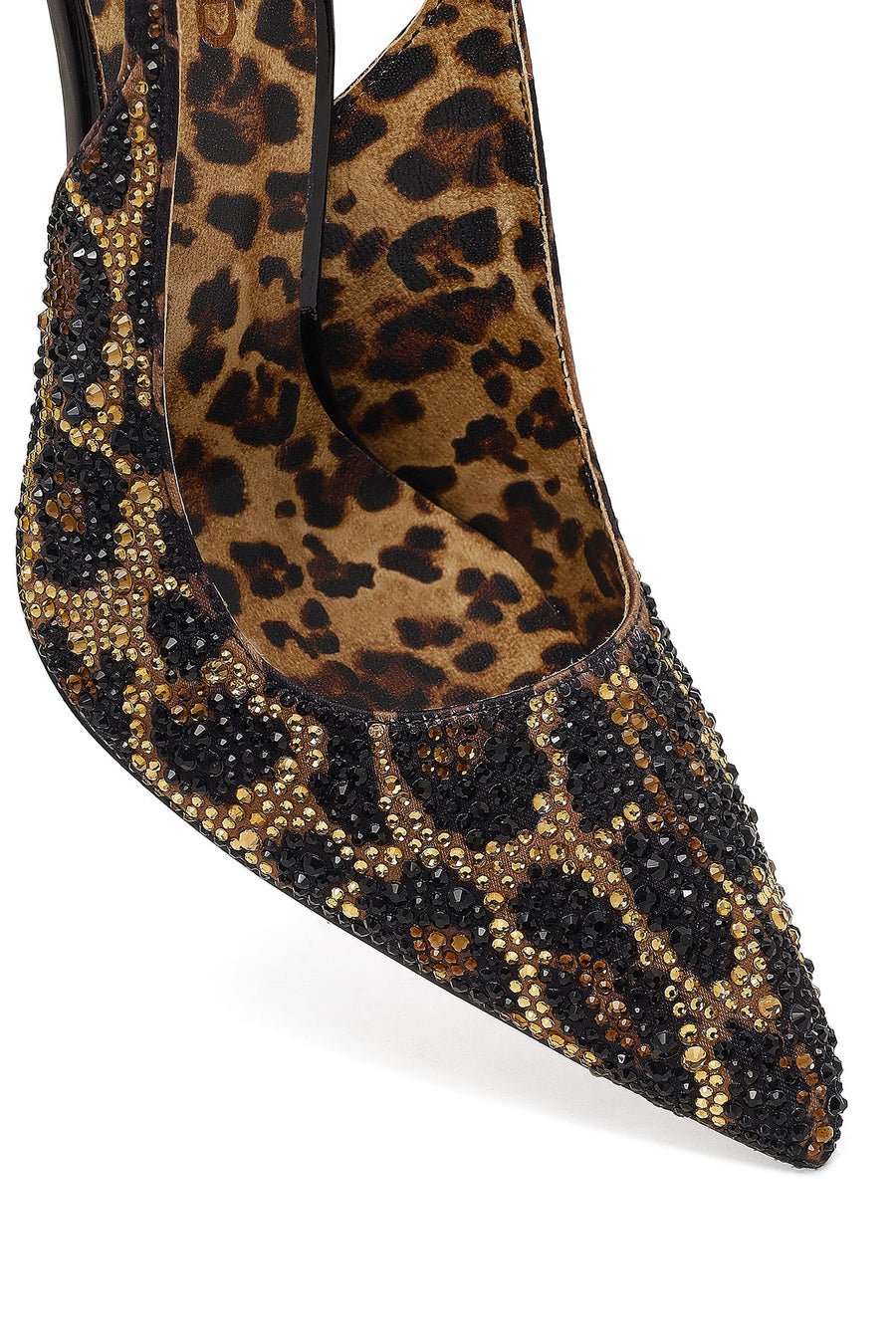 Women's Leopard Patterned Jeweled Open Back High Thin Heel Leather Shoe