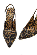 Women's Leopard Patterned Jeweled Open Back High Thin Heel Leather Shoe | Derimod