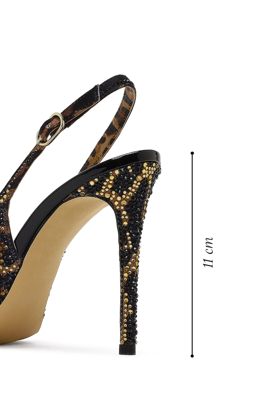 Women's Leopard Patterned Jeweled Open Back High Thin Heel Leather Shoe