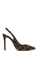 Women's Leopard Patterned Jeweled Open Back High Thin Heel Leather Shoe | Derimod