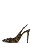 Women's Leopard Patterned Jeweled Open Back High Thin Heel Leather Shoe | Derimod