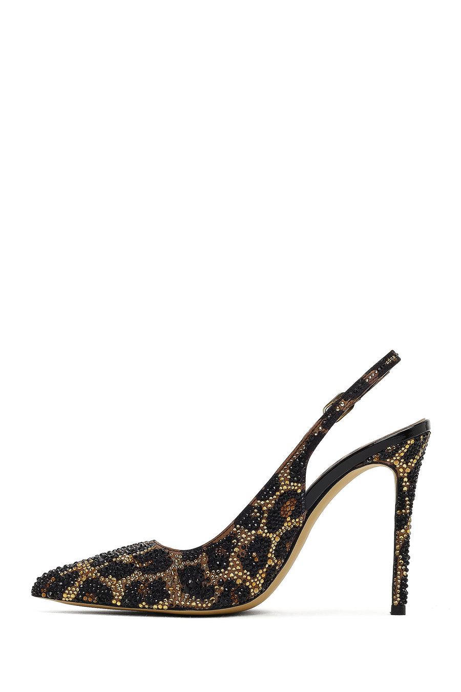 Women's Leopard Patterned Jeweled Open Back High Thin Heel Leather Shoe
