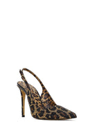 Women's Leopard Patterned Jeweled Open Back High Thin Heel Leather Shoe | Derimod