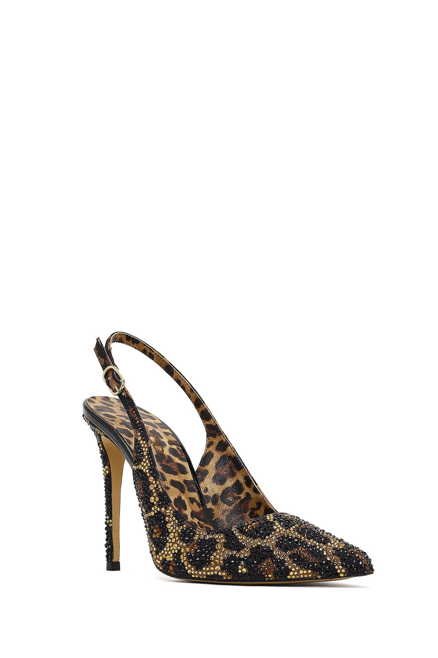 Women's Leopard Patterned Jeweled Open Back High Thin Heel Leather Shoe