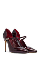 Woman Burgundy Buckled High Thin Heel Patent Leather Leather Shoe | Derimod