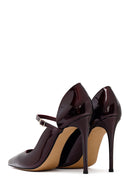 Woman Burgundy Buckled High Thin Heel Patent Leather Leather Shoe | Derimod