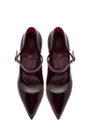 Woman Burgundy Buckled High Thin Heel Patent Leather Leather Shoe | Derimod