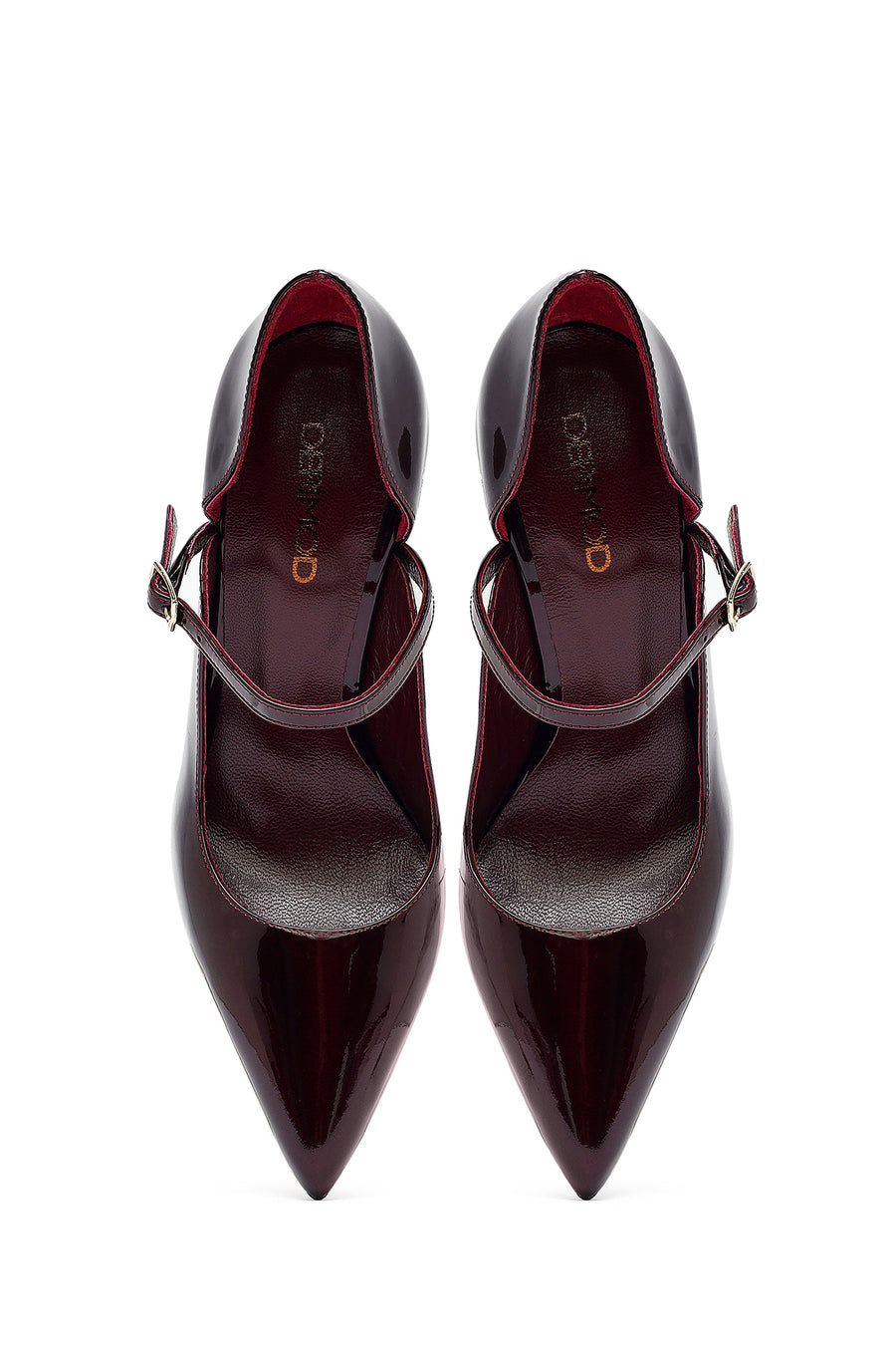 Woman Burgundy Buckled High Thin Heel Patent Leather Leather Shoe