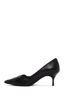 Woman Black Low Thin Heels Leather Shoe | Derimod