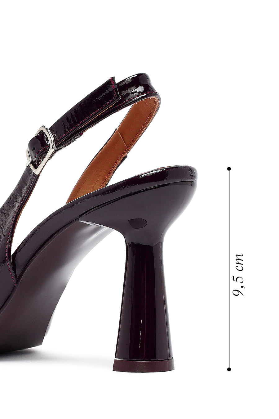 Woman Burgundy Slingback Thick Heel Leather Shoe