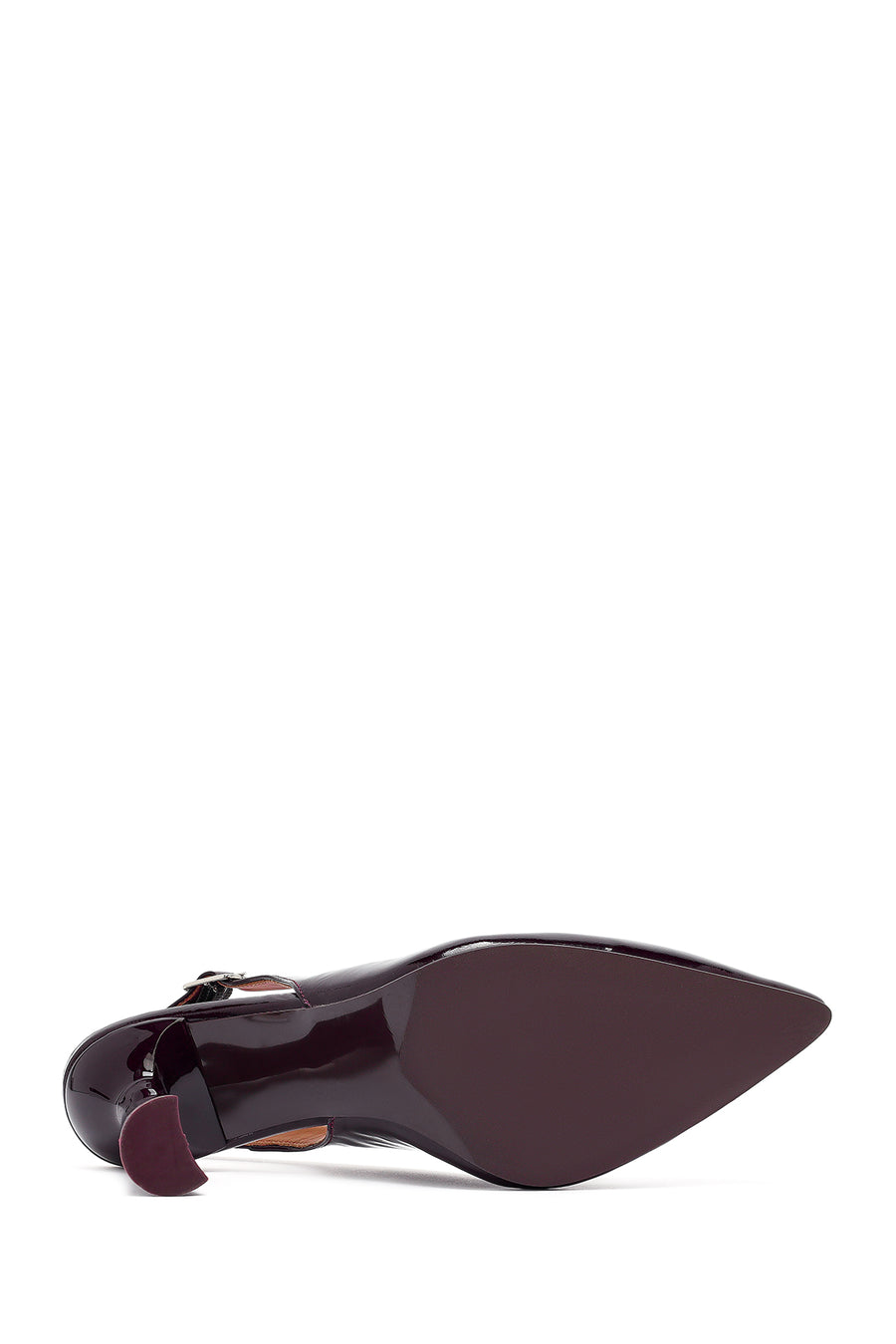 Woman Burgundy Slingback Thick Heel Leather Shoe