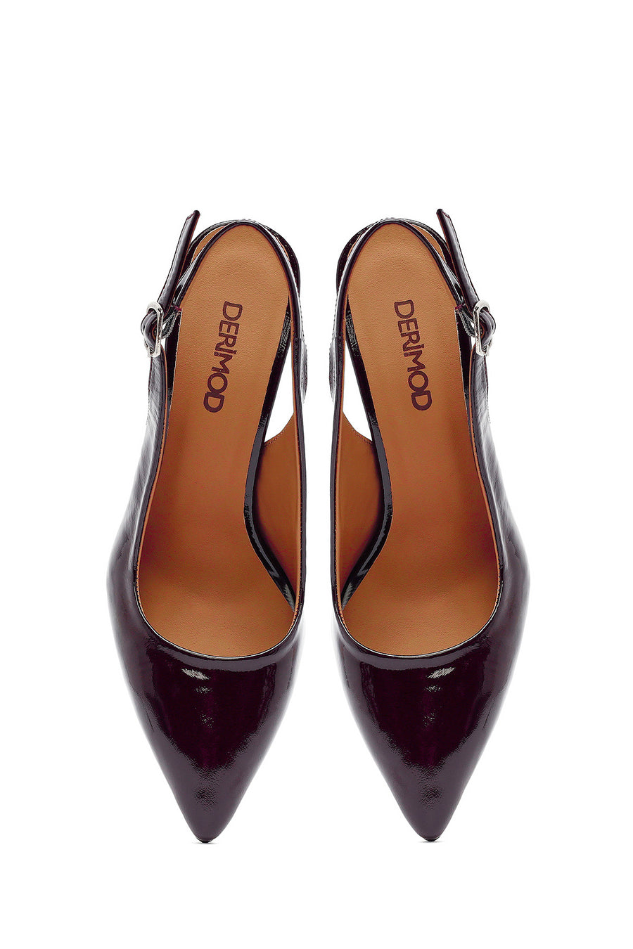 Woman Burgundy Slingback Thick Heel Leather Shoe