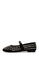 Woman Black Stone Leather Babet | Derimod