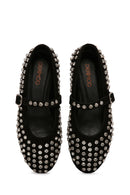 Woman Black Stone Leather Babet | Derimod