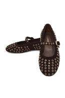 Women's Brown Stone Leather Ballet Flat | Derimod