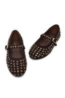 Women's Brown Stone Leather Ballet Flat | Derimod