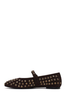 Women's Brown Stone Leather Ballet Flat | Derimod