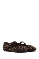 Women's Brown Stone Leather Ballet Flat | Derimod