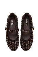 Women's Brown Stone Leather Ballet Flat | Derimod
